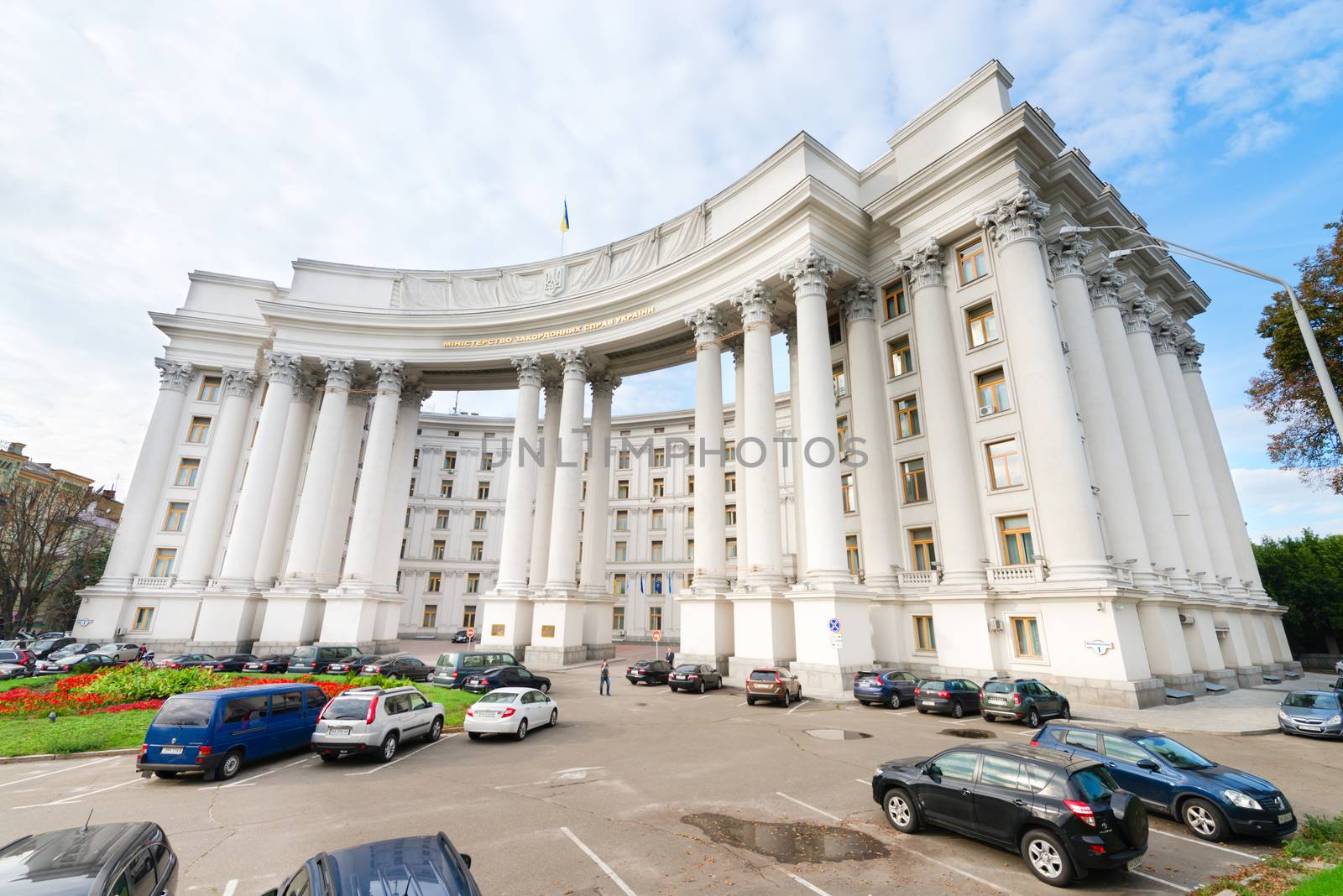 KIEV, UKRAINE - SEP 17, 2013: Main entrance and facade of Ministry of Foreign Affairs of Ukraine building, Kyev, Ukraine