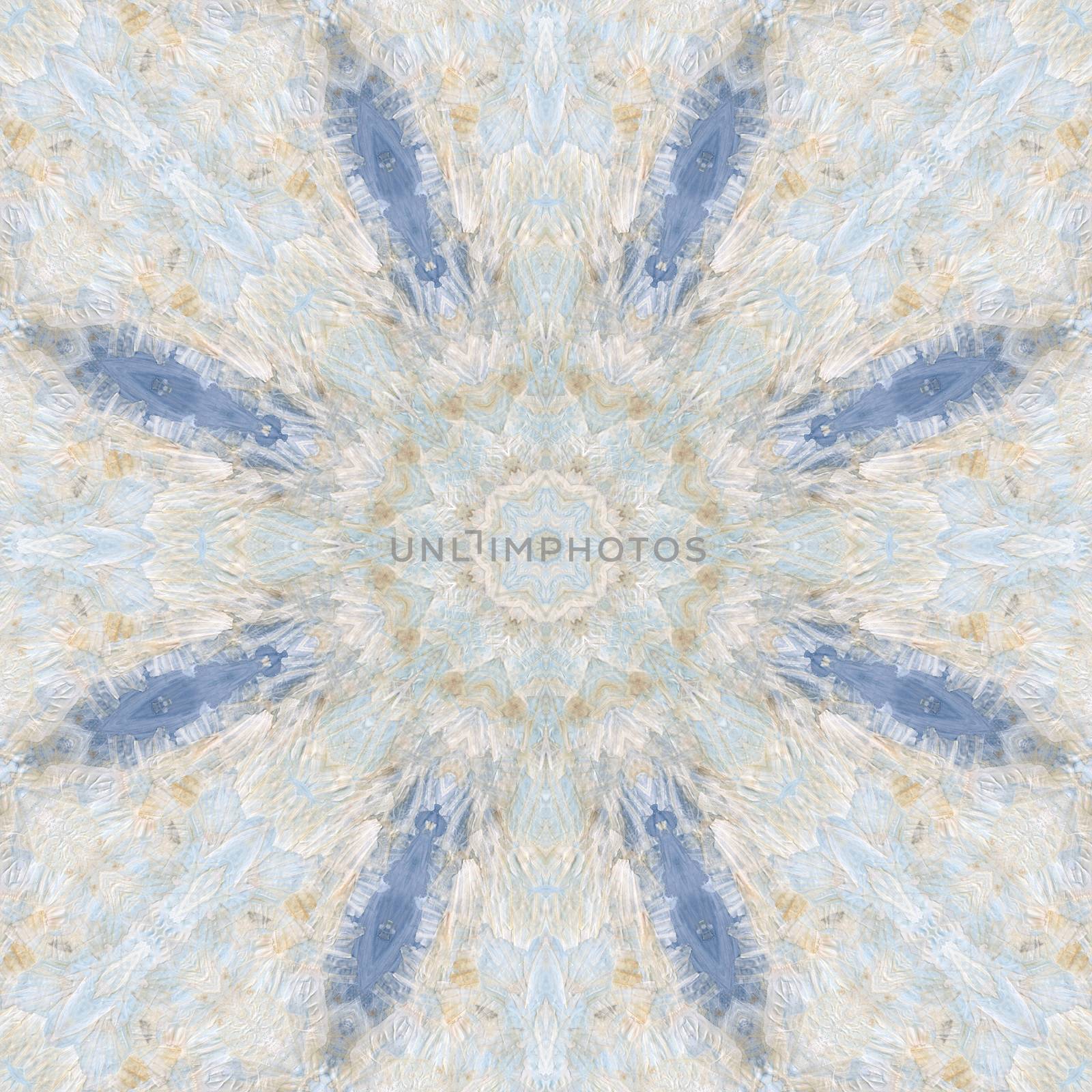 Abstract artistic seamless pattern, handmade floral ornament, applique from painted garlic husks, leaves and watercolor background