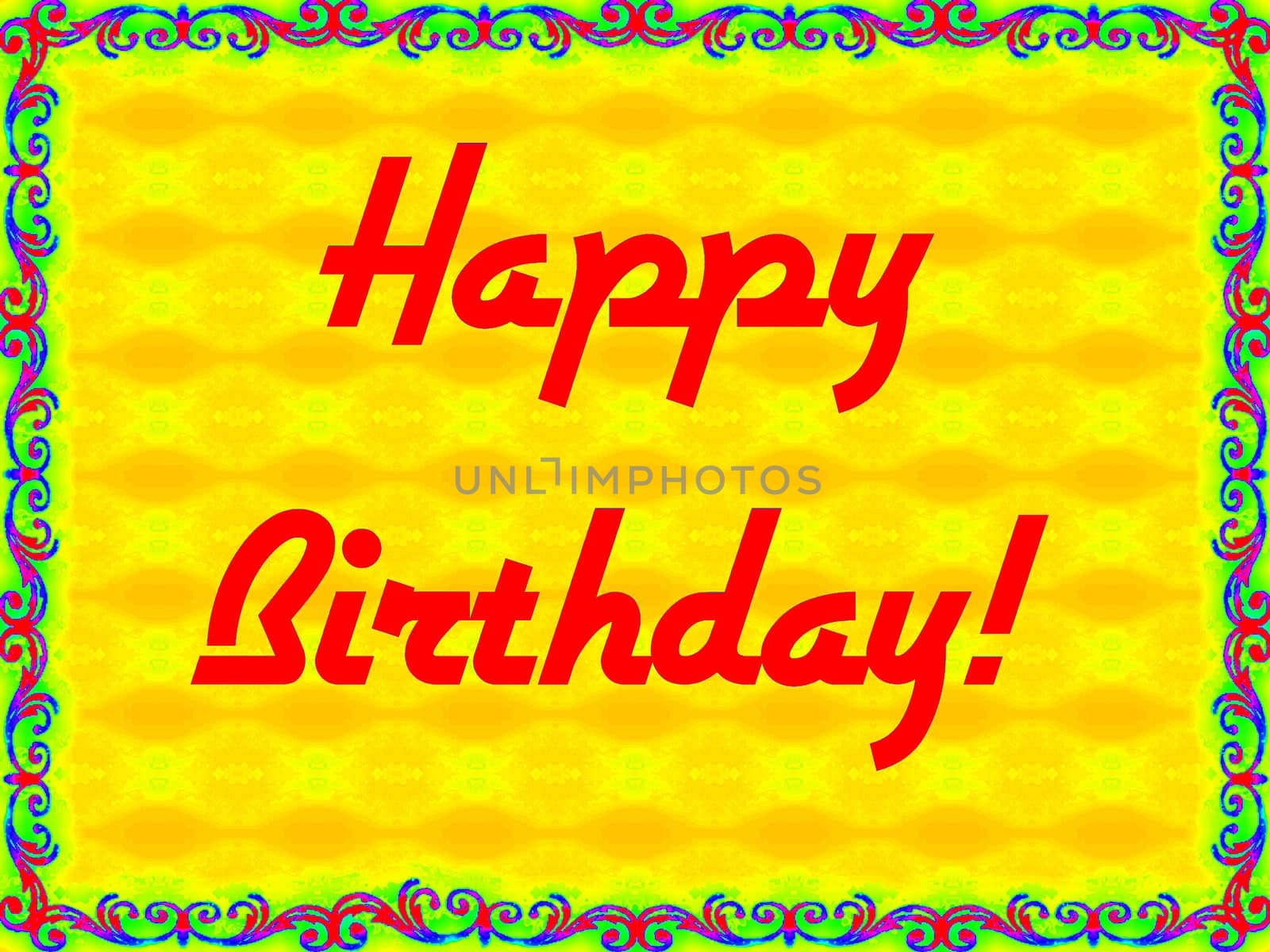 Digital computer graphic - postcard Happy Birthday to You! in a bright colors.