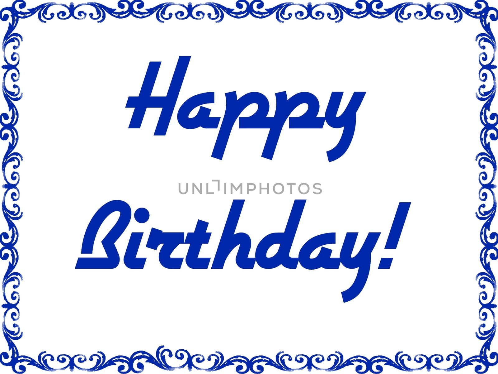Digital computer graphic - postcard Happy Birthday to You! in White - blue colors.
