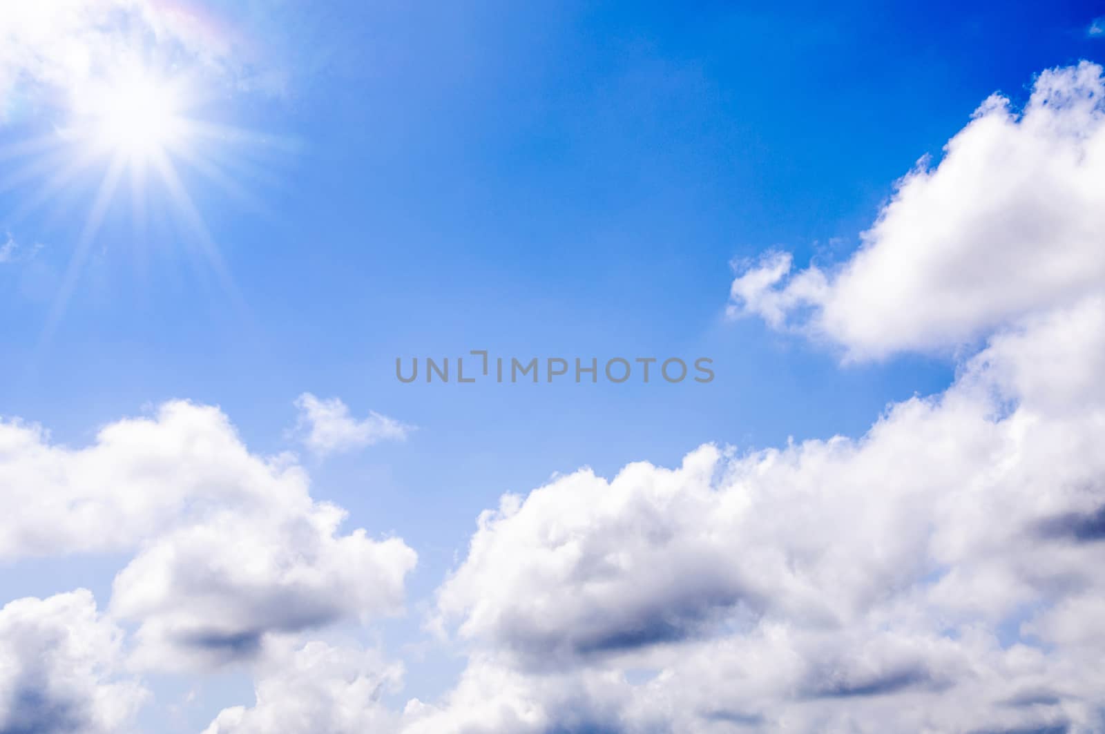 Blue sky with clouds and sun,Background.