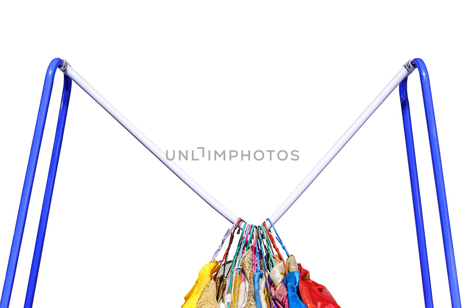 Clothes on hanger deduct rail, isolated on white background