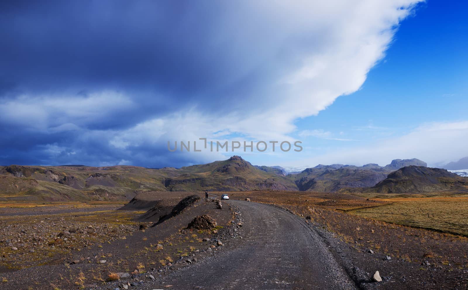 Gravel country route in Iceland. Summer time