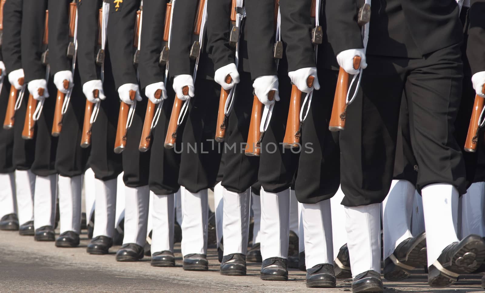 Sailors of the Indian Navy marching in step at the annual Republic Day Parade in Delhi, India