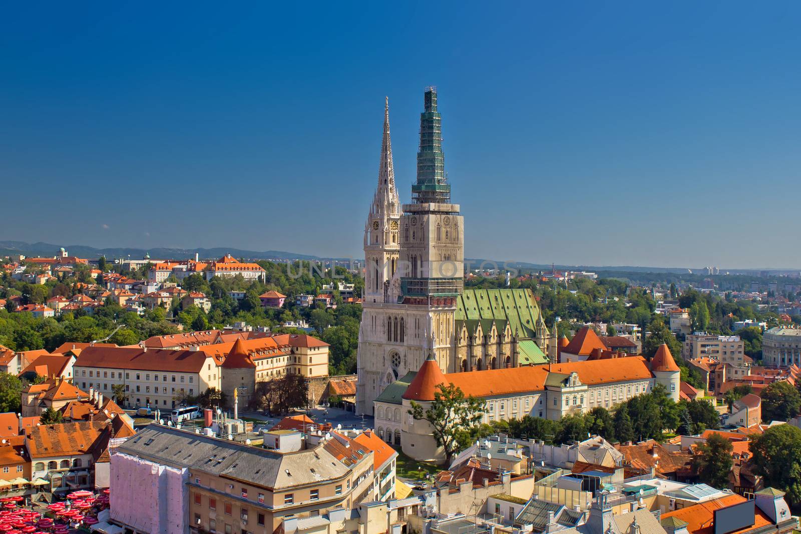 Zagreb cathedral panoramic aerial view, capital of Croatia