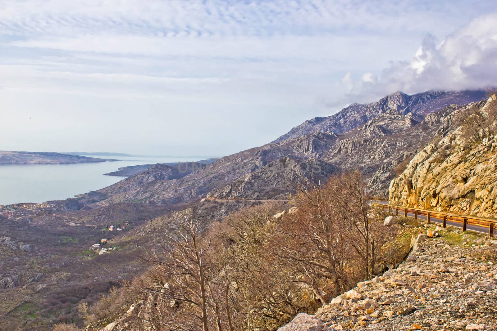 Velebit mountain cliffs and road, Coatia