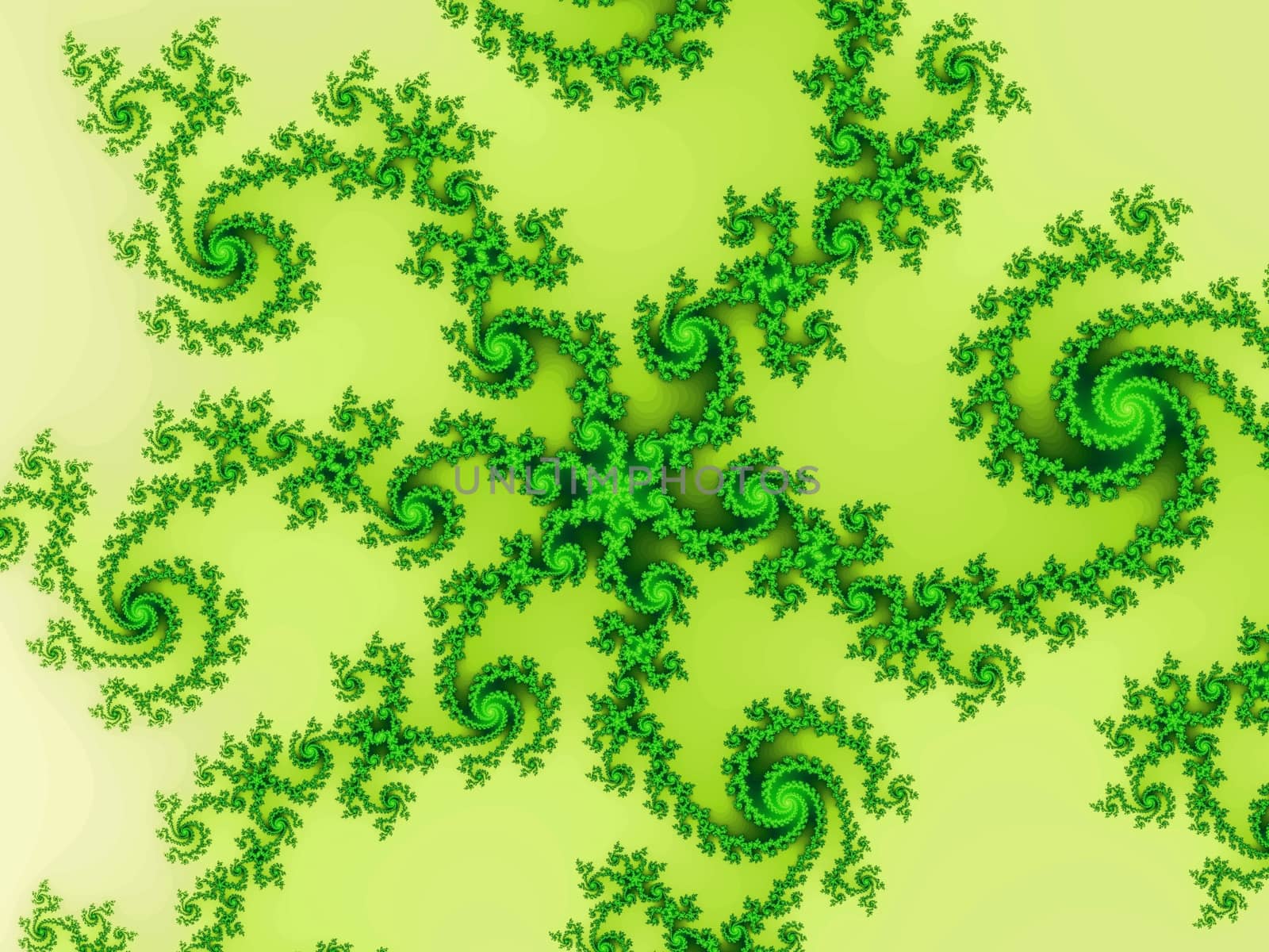 Digital computer graphic - rendering. PTterned fractal with spirals for design.