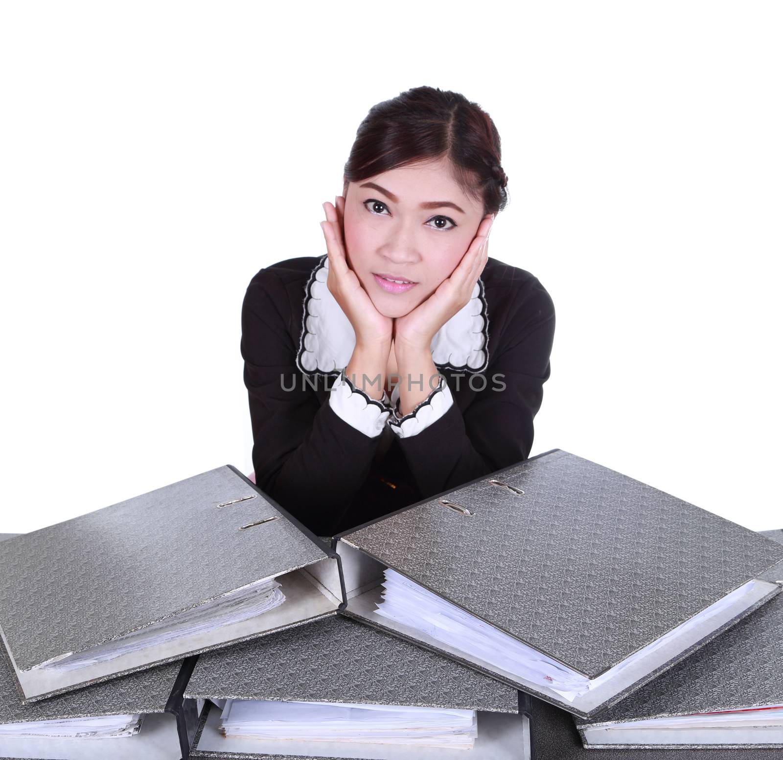 business woman with folder documents on desk by geargodz