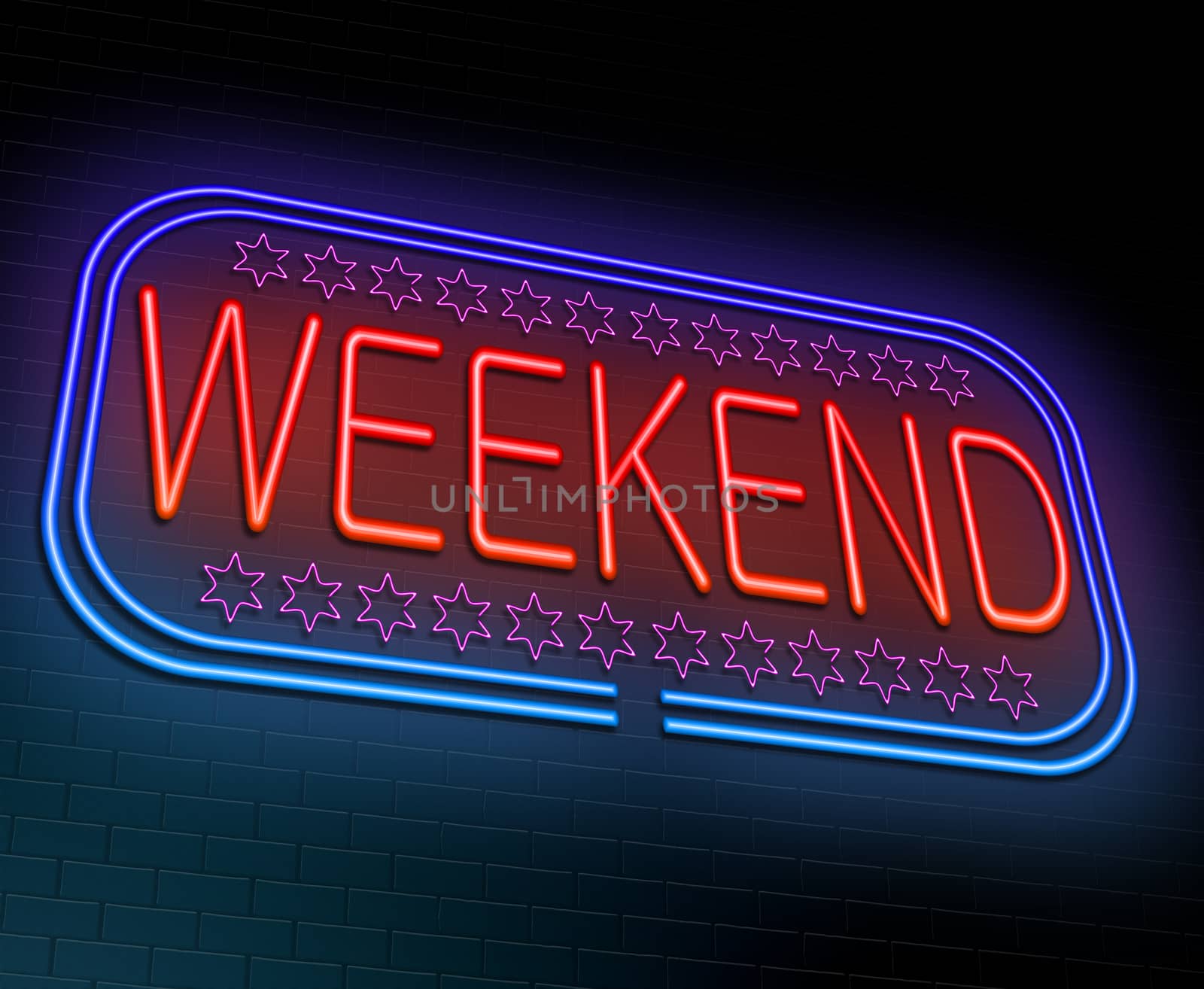 Illustration depicting an illuminated neon sign with a weekend concept.