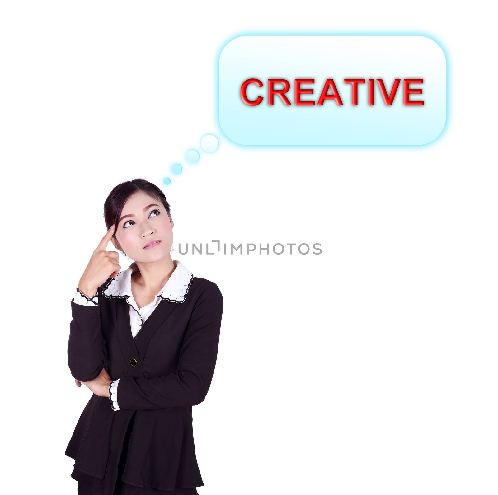 Business woman thinking about creative isolated on white background