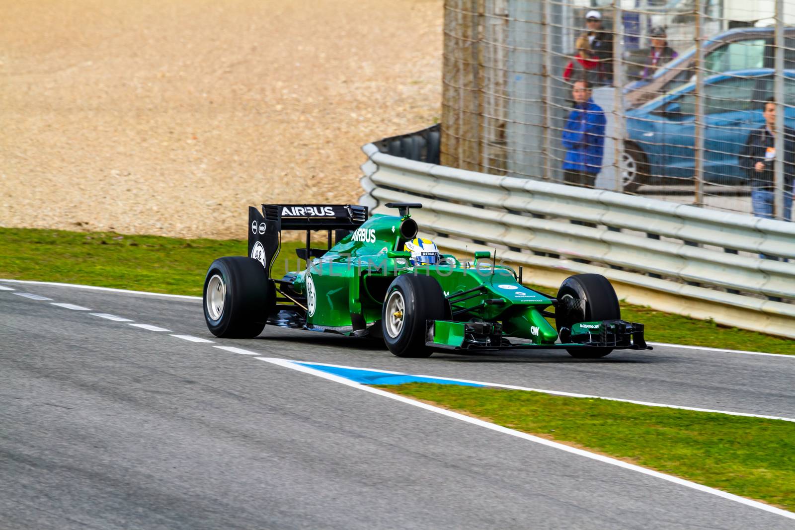 JEREZ DE LA FRONTERA, SPAIN - JAN 28: Marcus Ericsson of Caterham F1 races on training session on January 28 , 2014, in Jerez de la Frontera , Spain