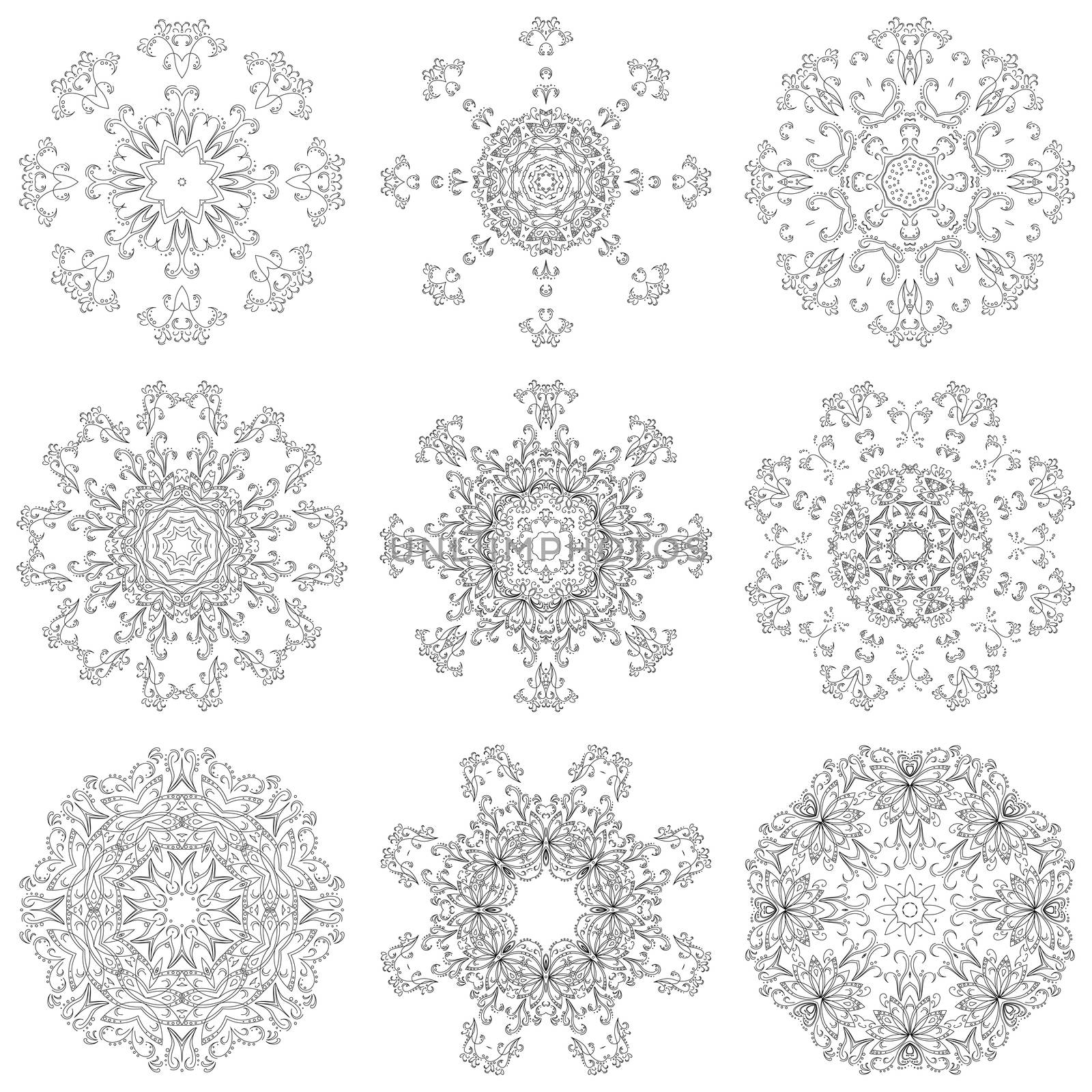 Set abstract floral patterns, contours by alexcoolok