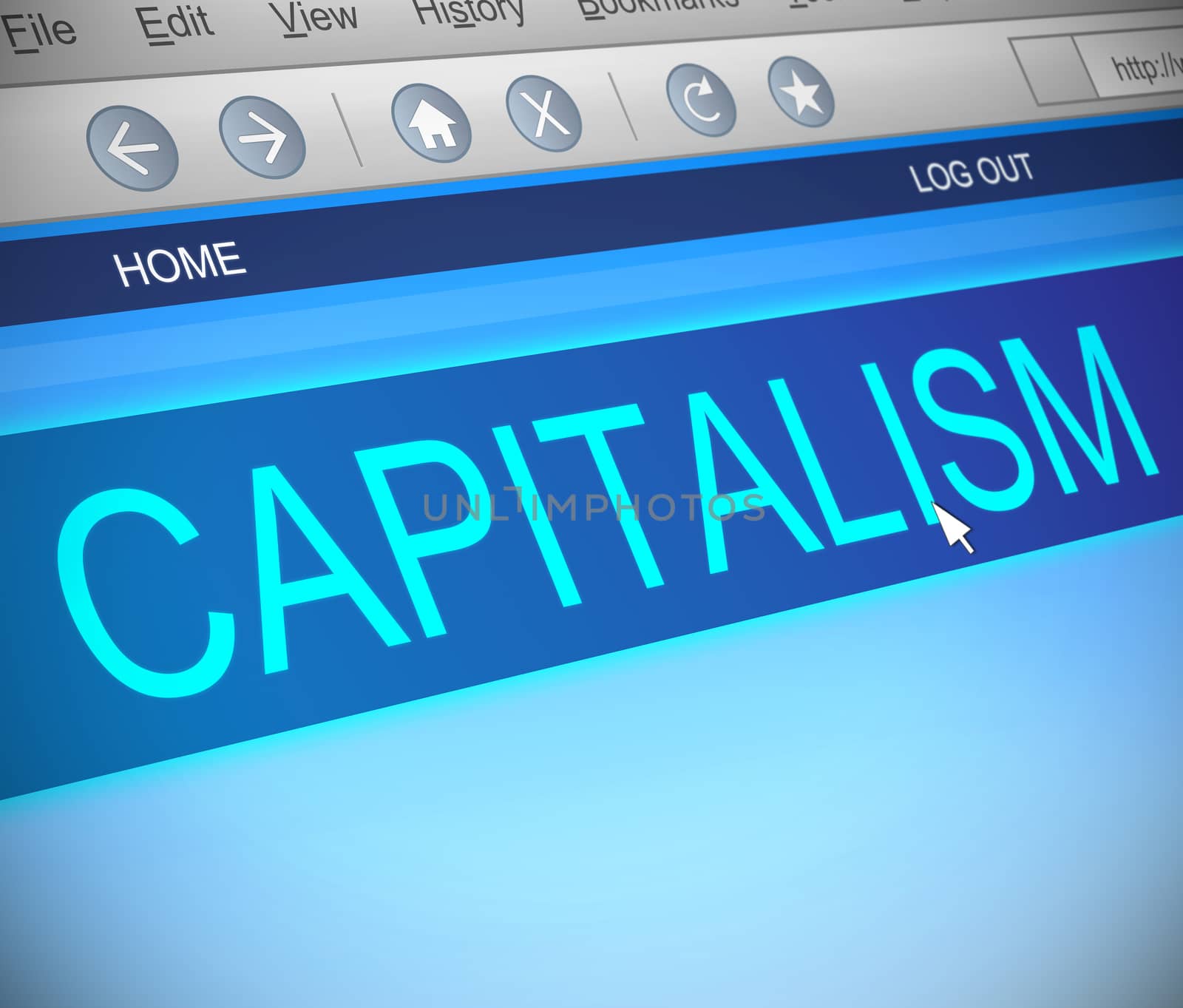 Illustration depicting a computer screen capture with a capitaslism concept.