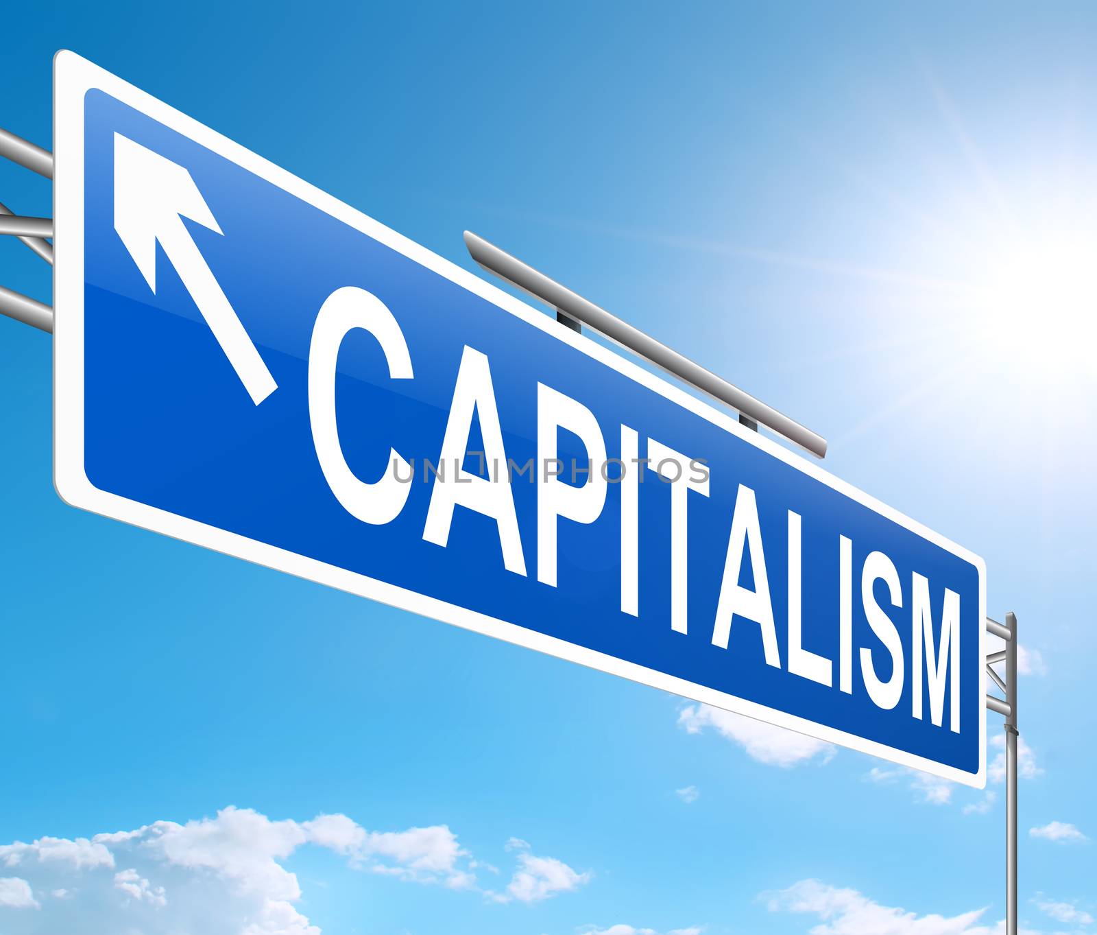 Illustration depicting a sign with a capitalism concept.