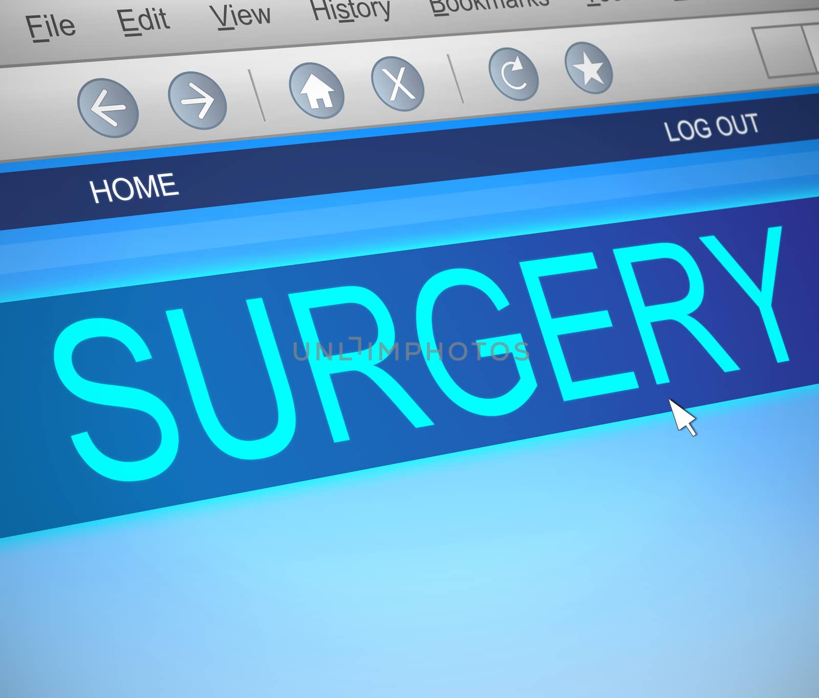 Illustration depicting a computer screen capture with a surgery concept.