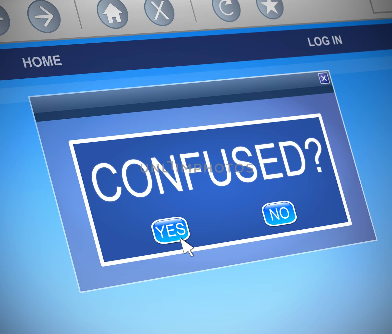 Illustration depicting a computer dialogue box with a confused concept.