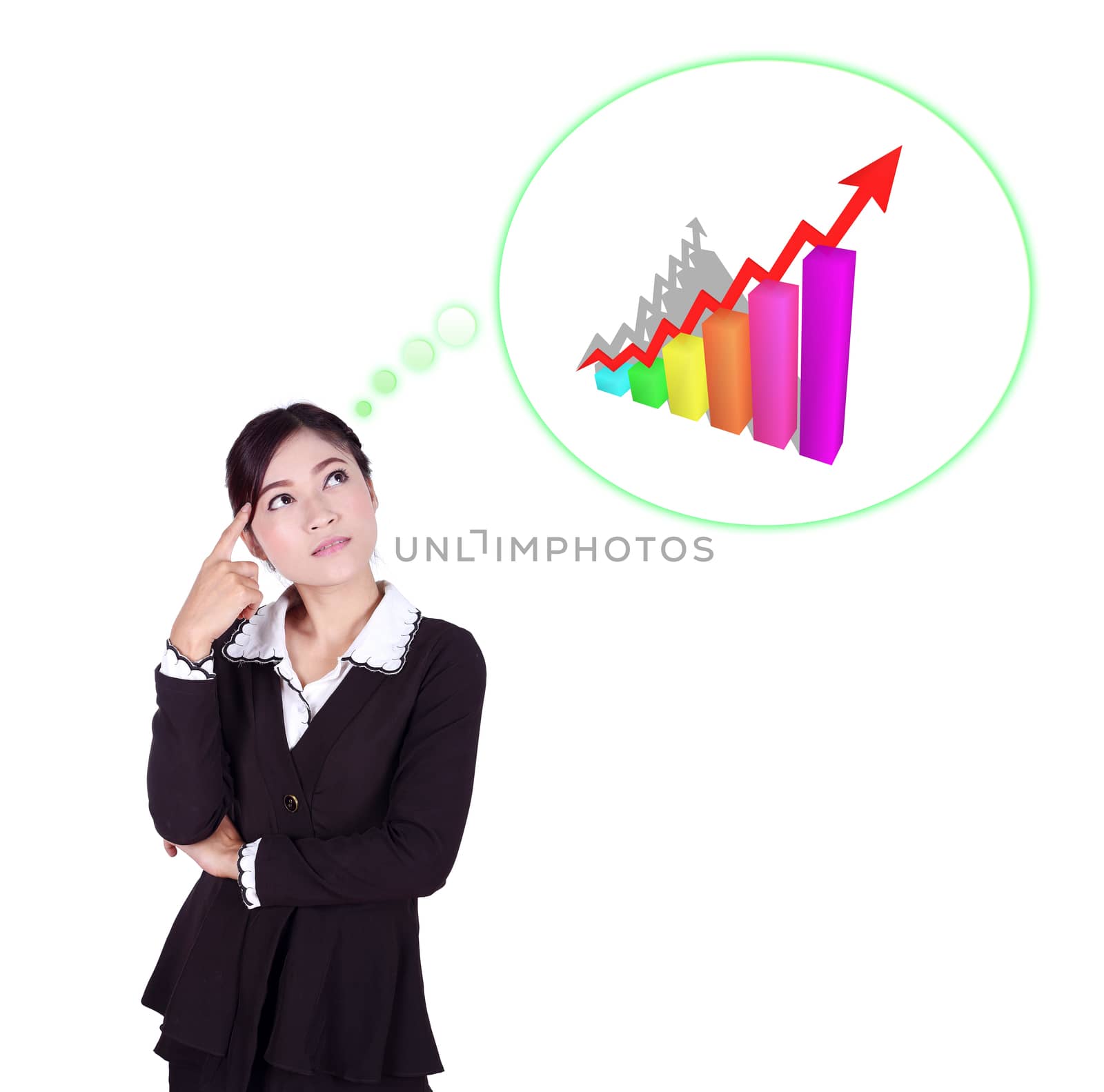 Business woman thinking about goal and graph by geargodz