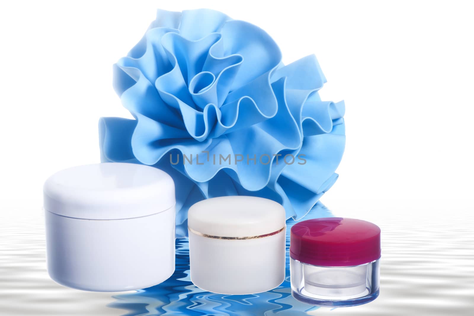 products for body care on white background