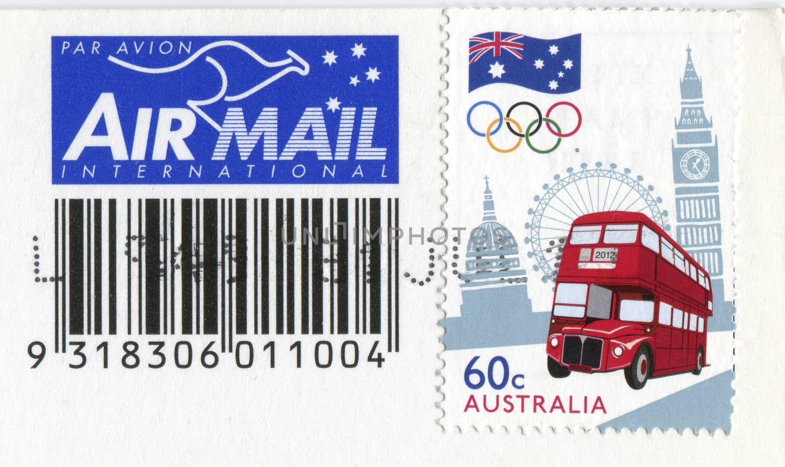 London Olympics with iconic red London bus and landmarks, printed in Australia: 31 July 2012


AUSTRALIA - 31 July 2012:  A Stamp for the London Olympic in London, United Kingdom. 