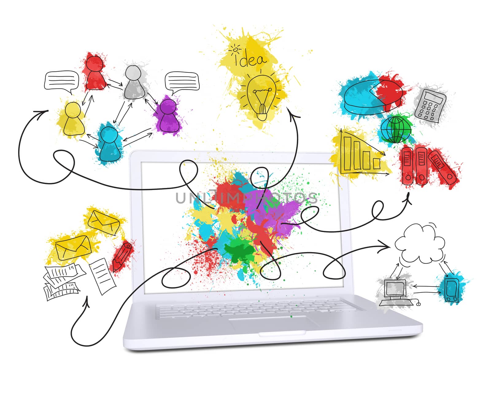 Laptop with colored business sketches by cherezoff