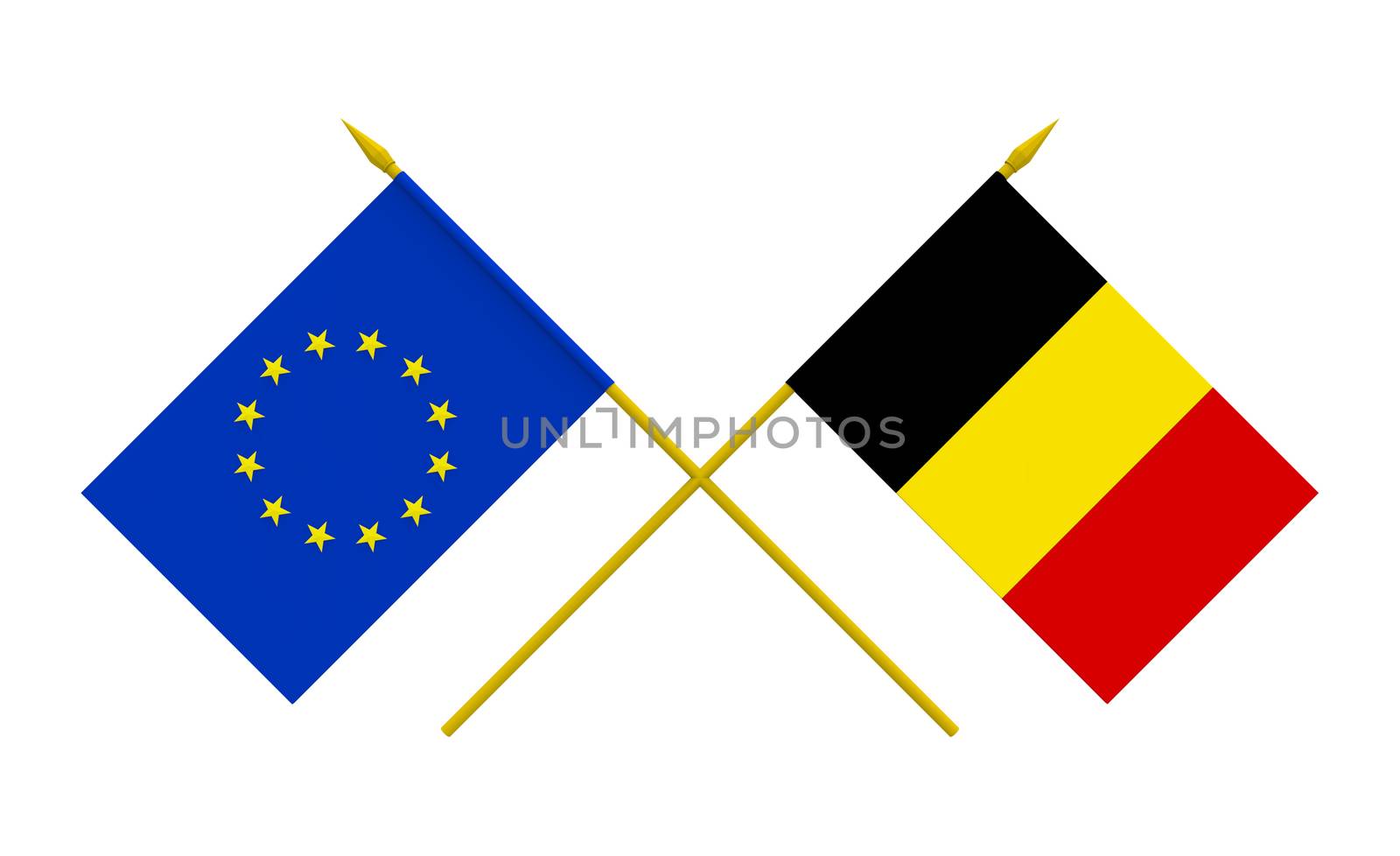 Flags of Belgium and European Union, 3d render, isolated on white
