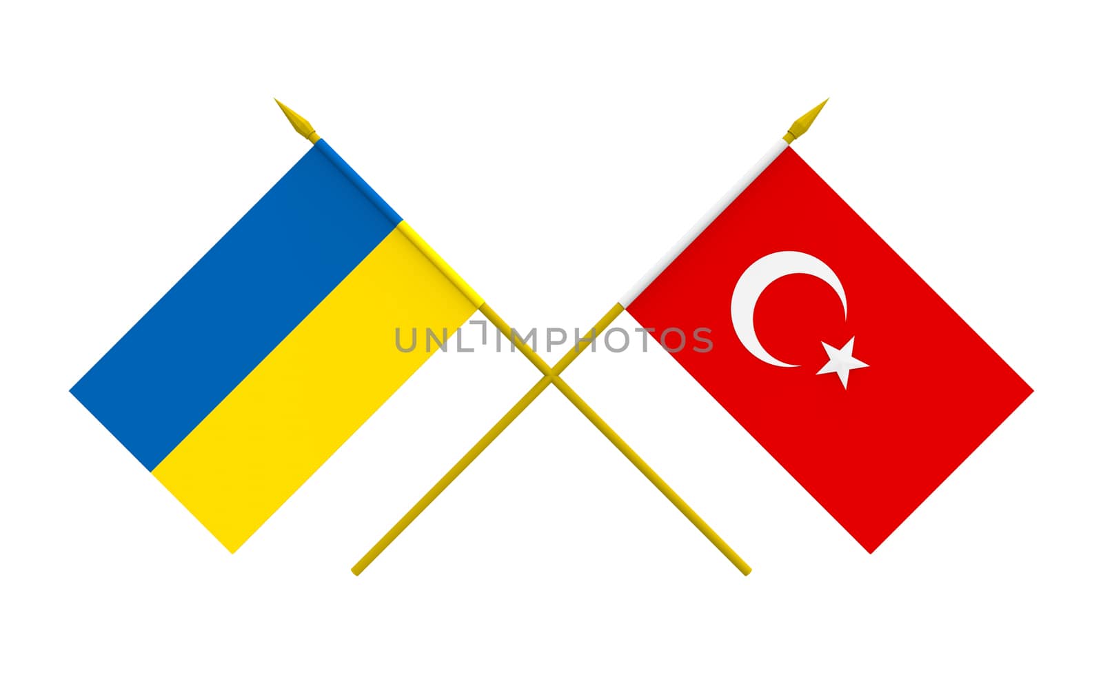 Flags of Ukraine and Turkey, 3d render, isolated on white