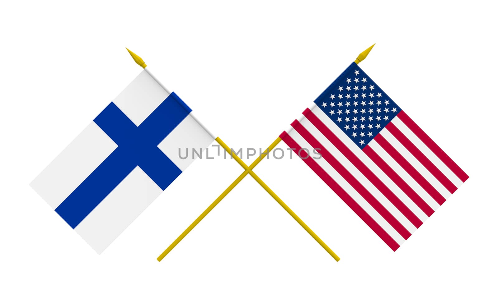 Flags of USA and Finland, 3d render, isolated on white