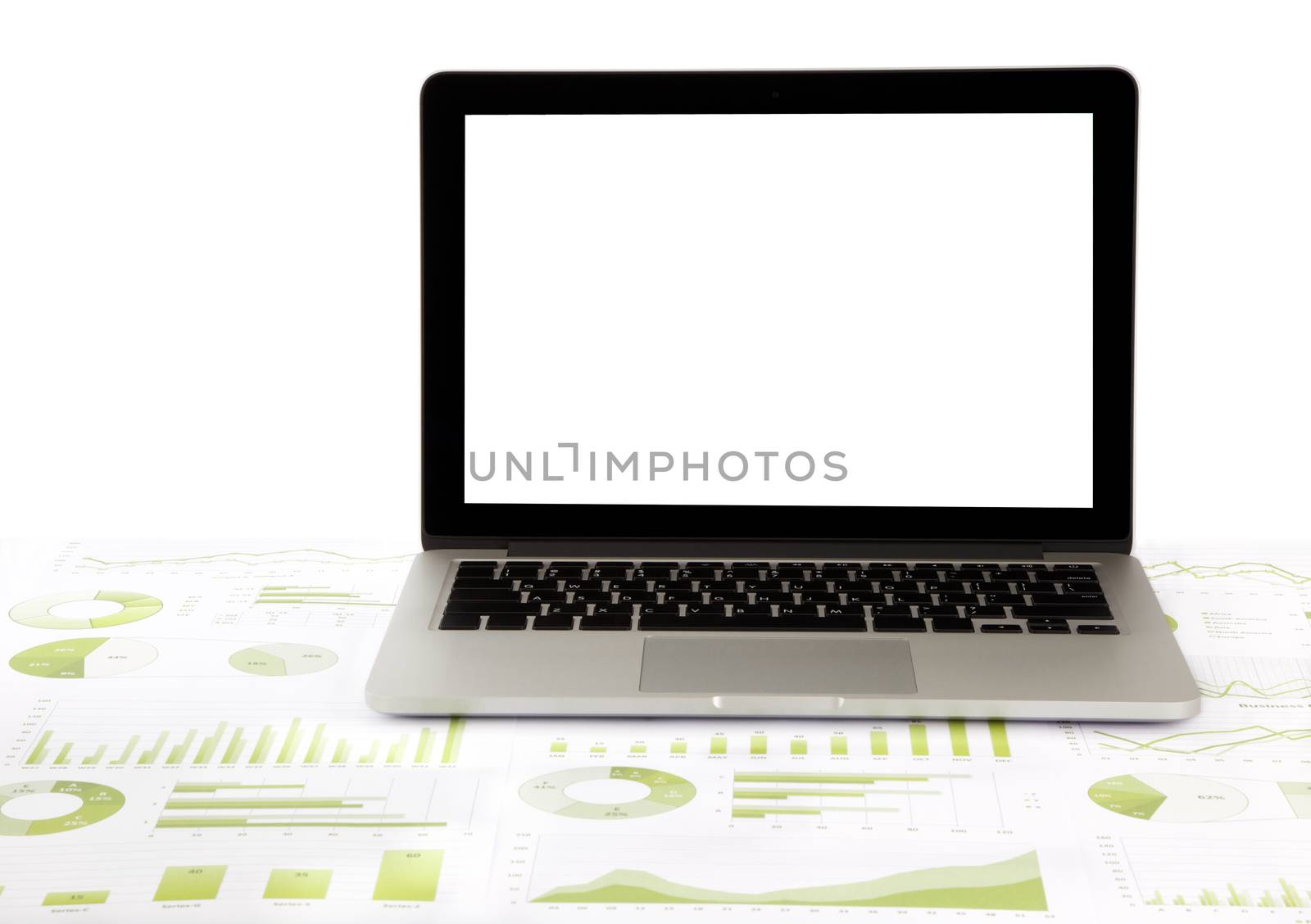 blank laptop on graphs and charts  by vinnstock