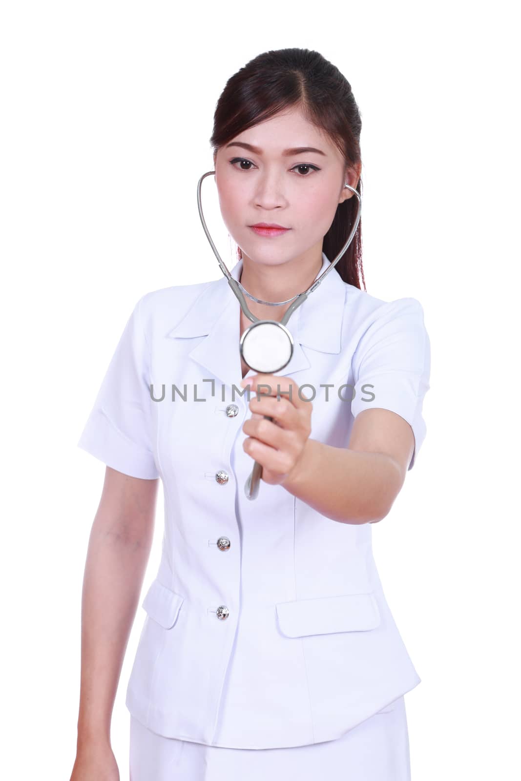 nurse with stethoscope isolated on white background by geargodz