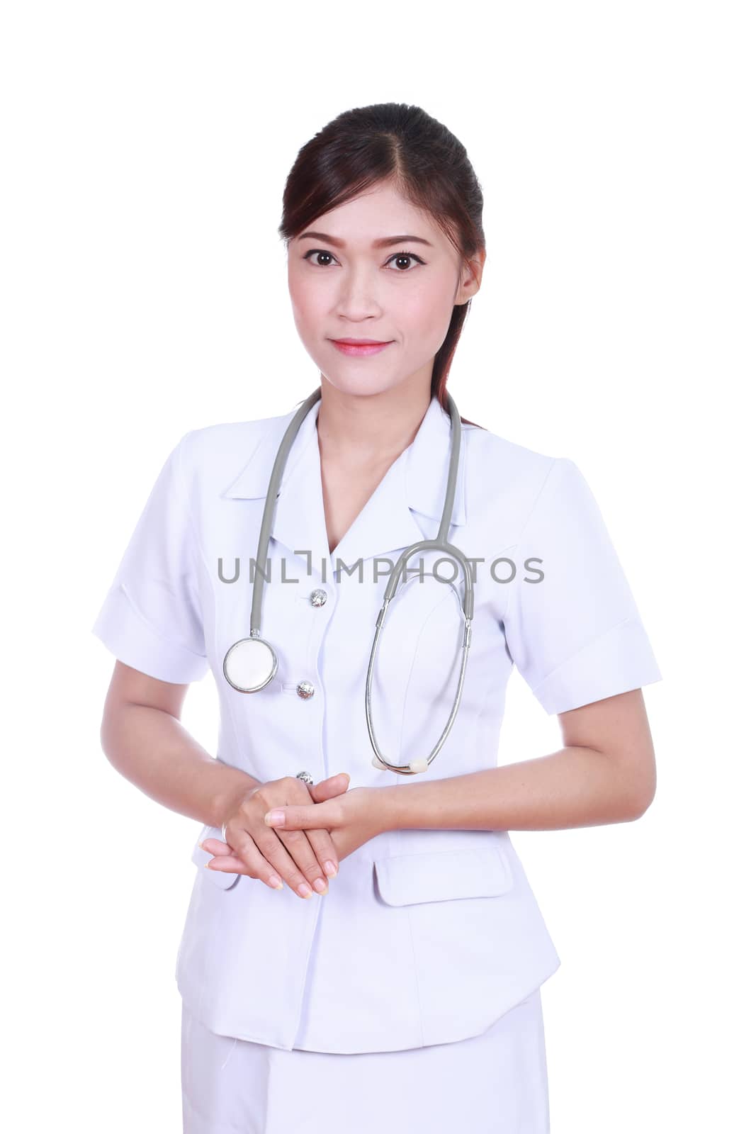 nurse with stethoscope isolated on white background by geargodz