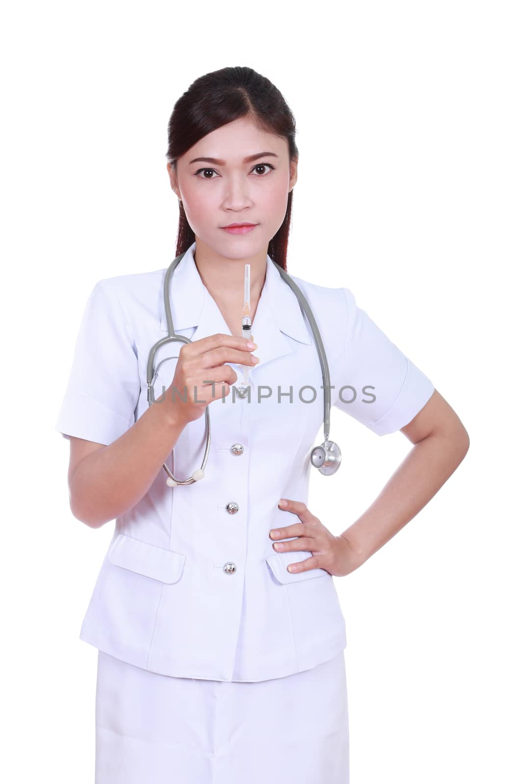 nurse with syringe isolated on white background