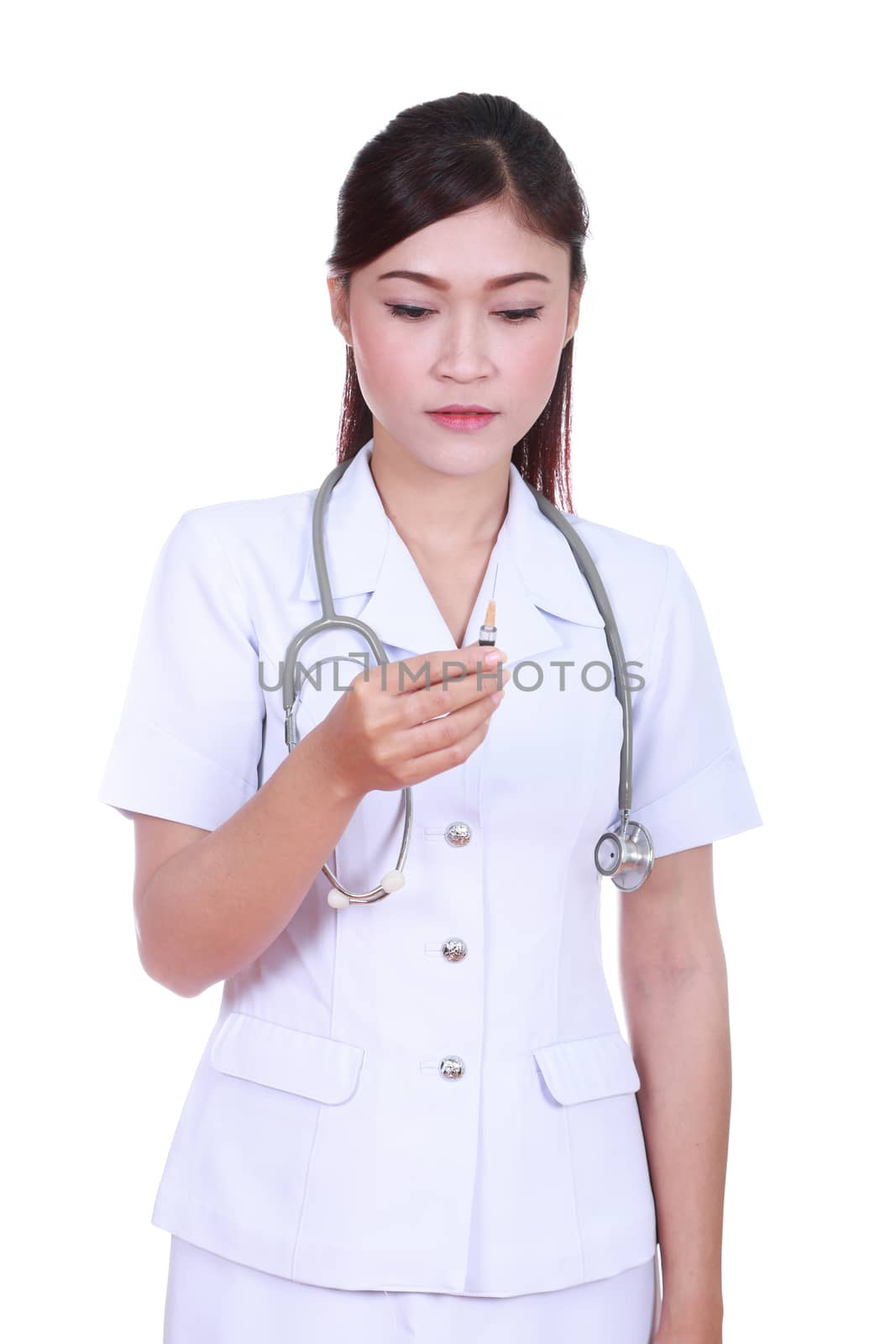 nurse with syringe isolated on white background