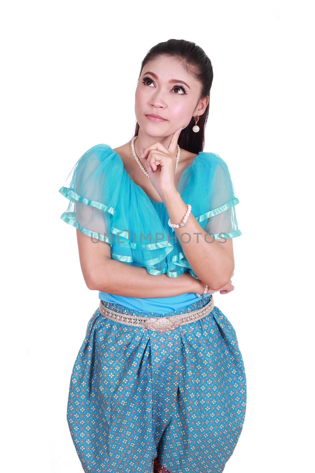 woman wearing typical thai dress thinking by geargodz