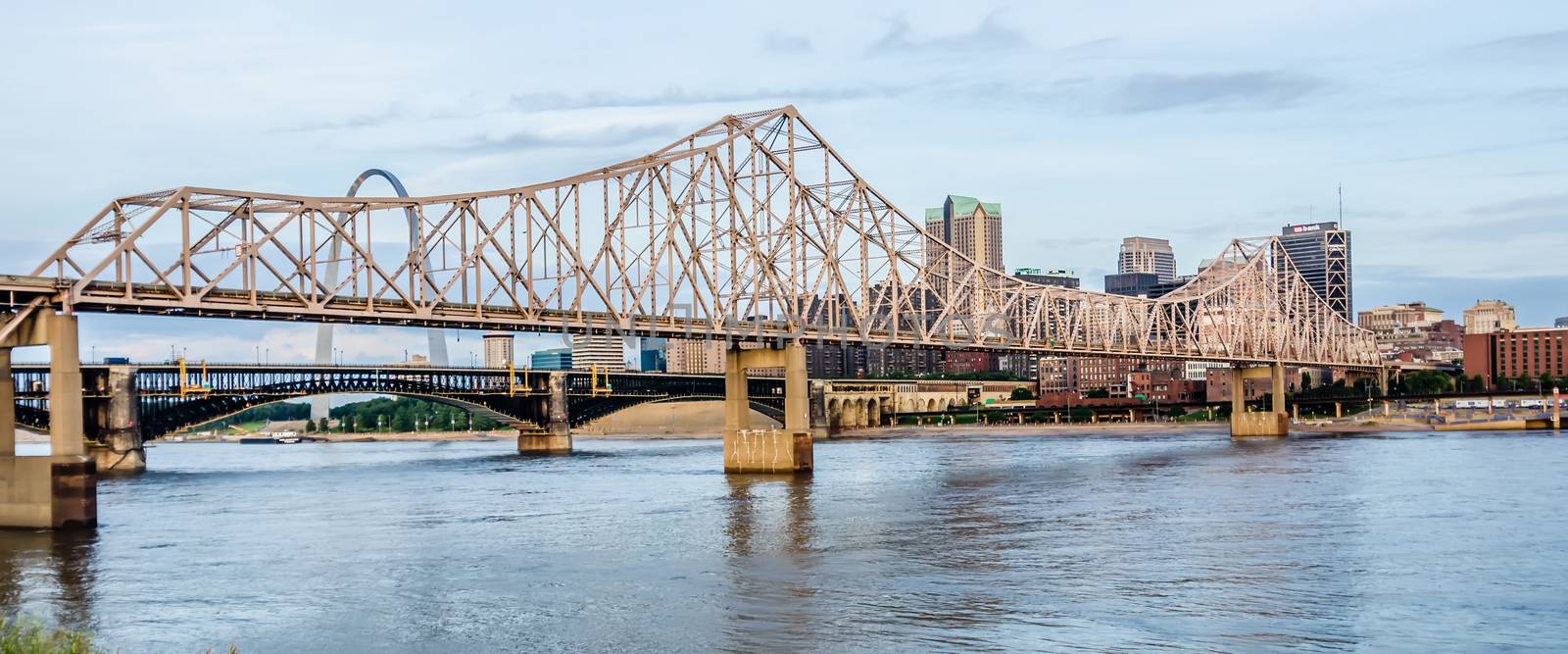 eads bridge, and martin luther king bridge as seen from the Miss by digidreamgrafix