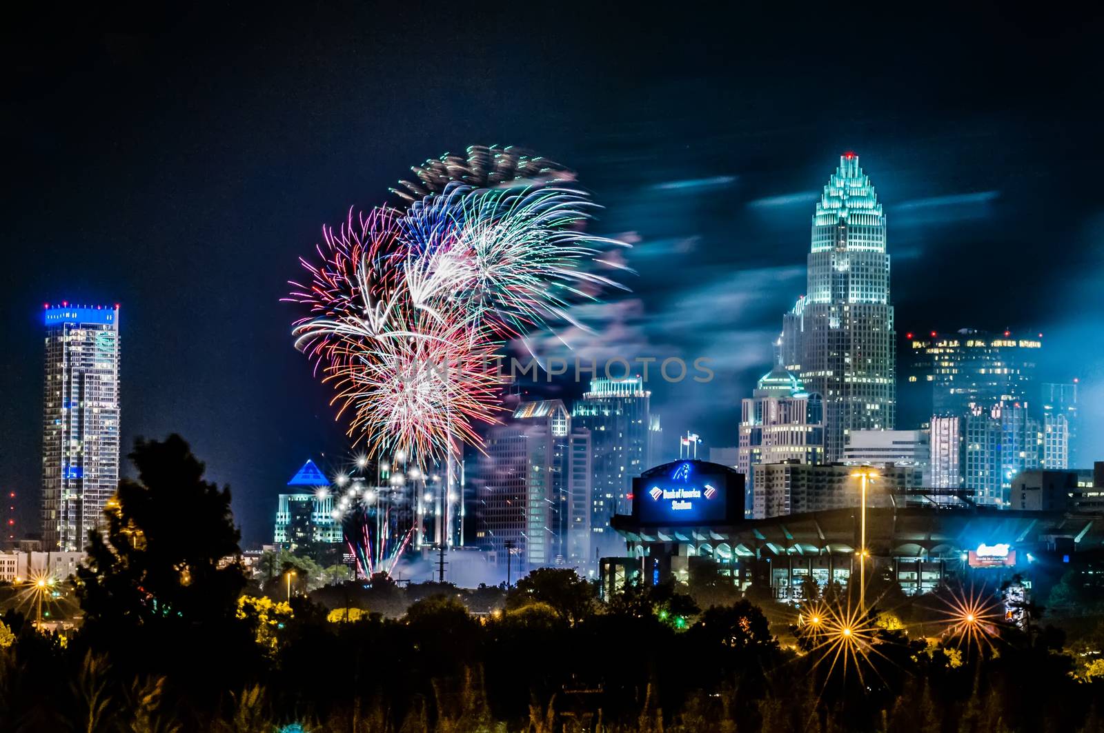 4th of july firework over charlotte skyline