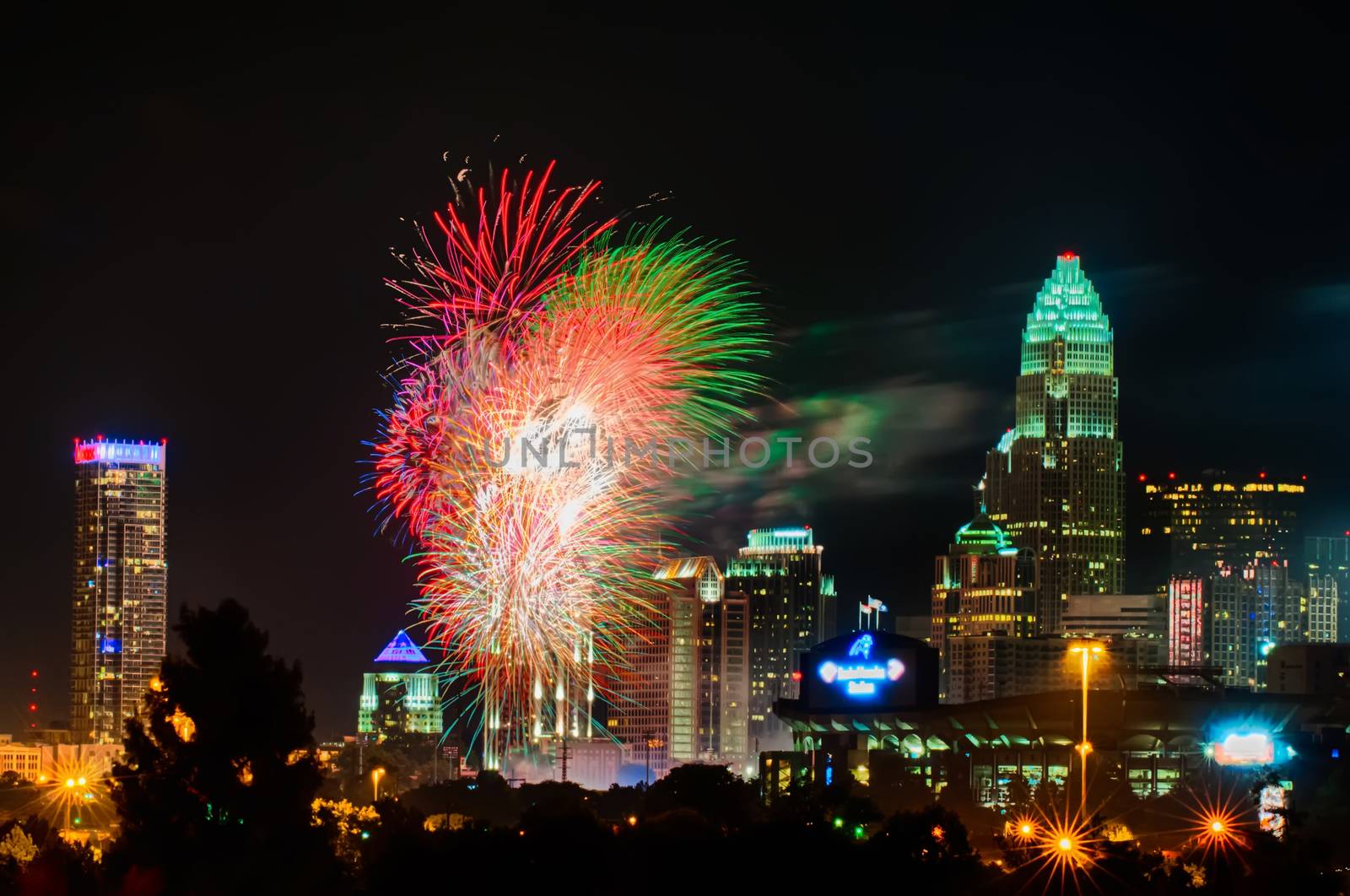 4th of july firework over charlotte skyline