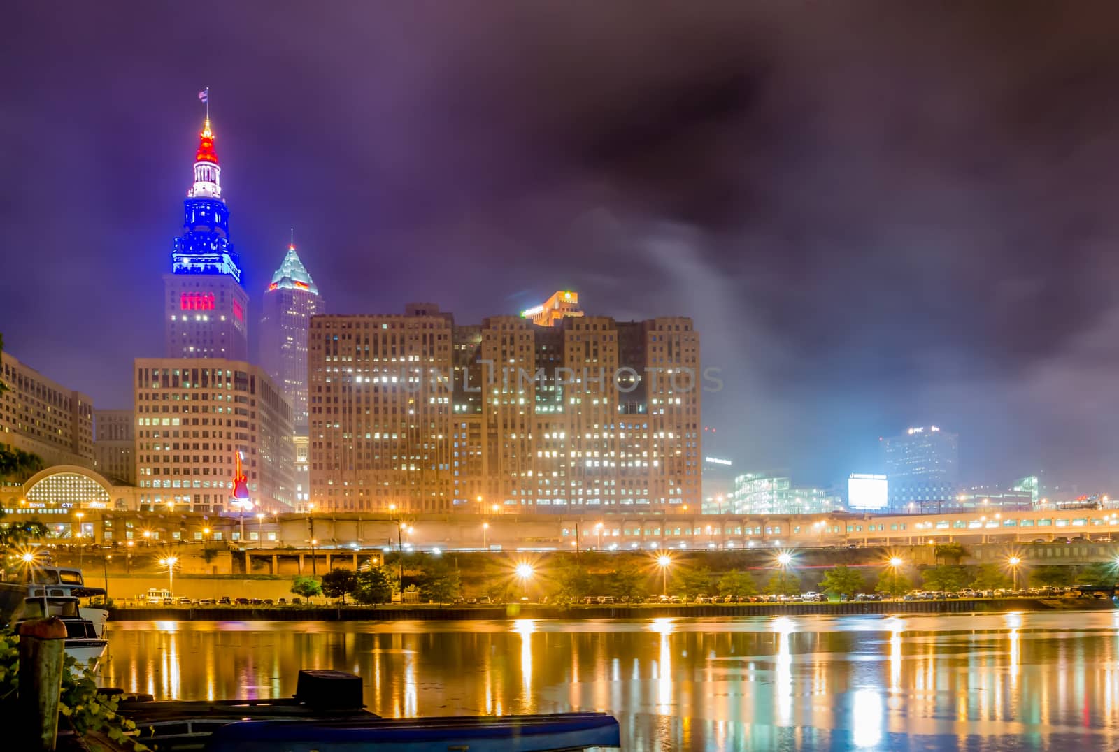 Cleveland downtown at twilight blue hour.