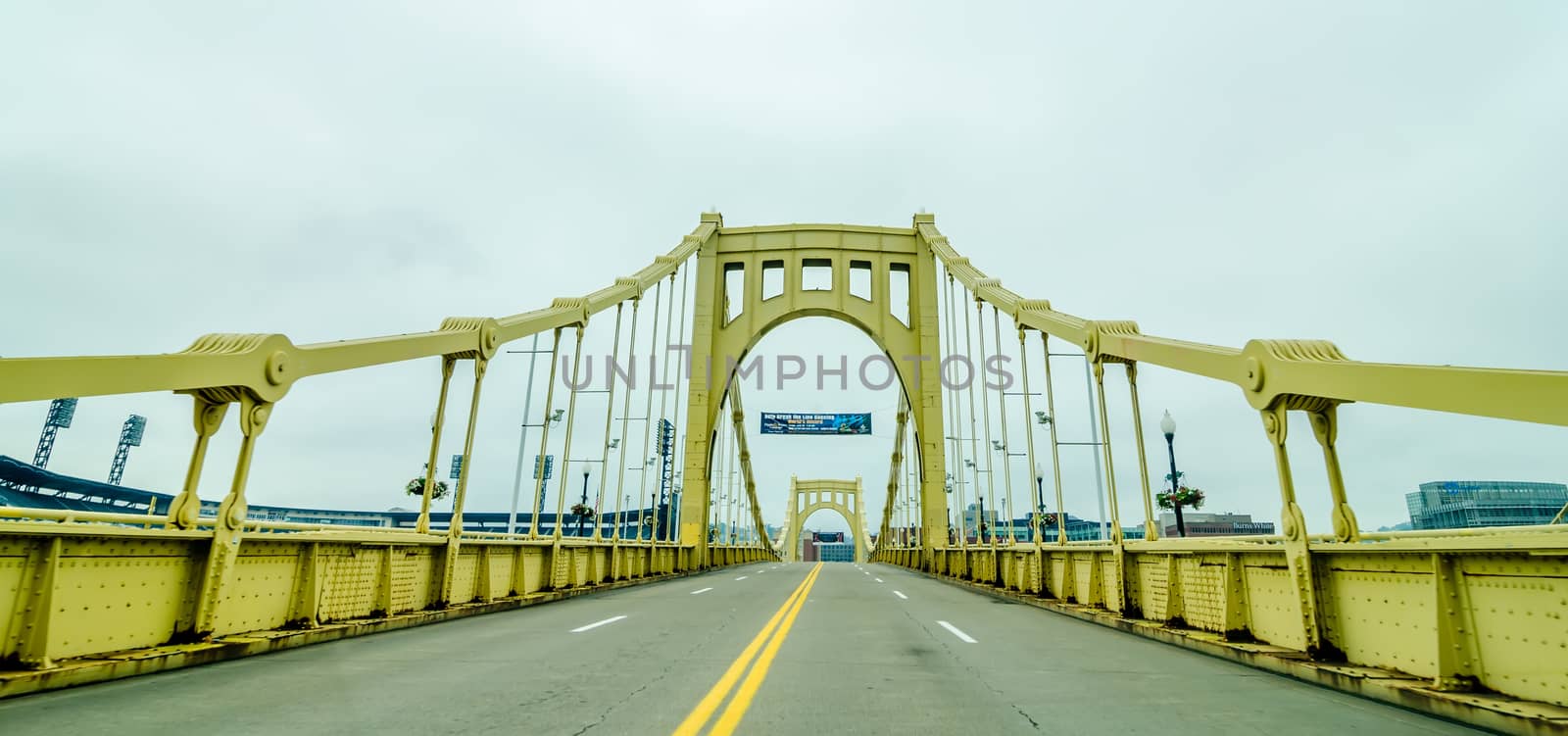 Big empty bridge in downtown Pittsburgh Pennsylvania. by digidreamgrafix