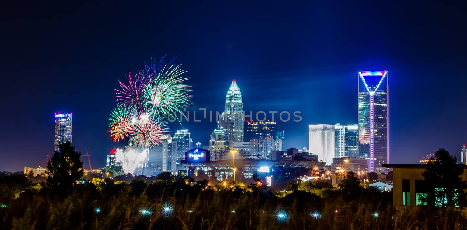 4th of july firework over charlotte skyline by digidreamgrafix