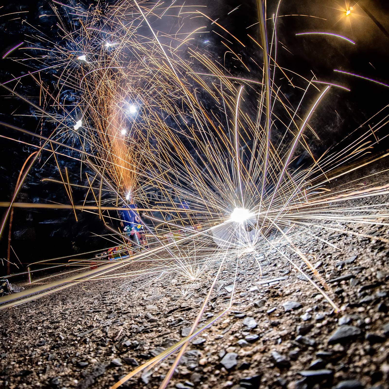 fireworks at home in a driveway