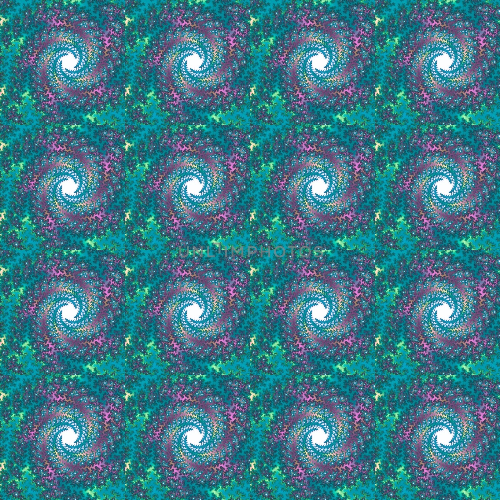 Digital computer graphic - decorative seamless ornament with fractal spirals in a green colors.