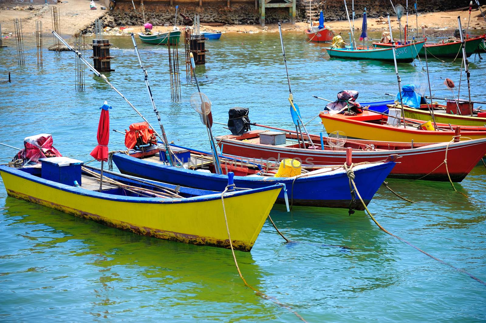 colorful boats in the sea, Koh Larn at pattaya Thailand
