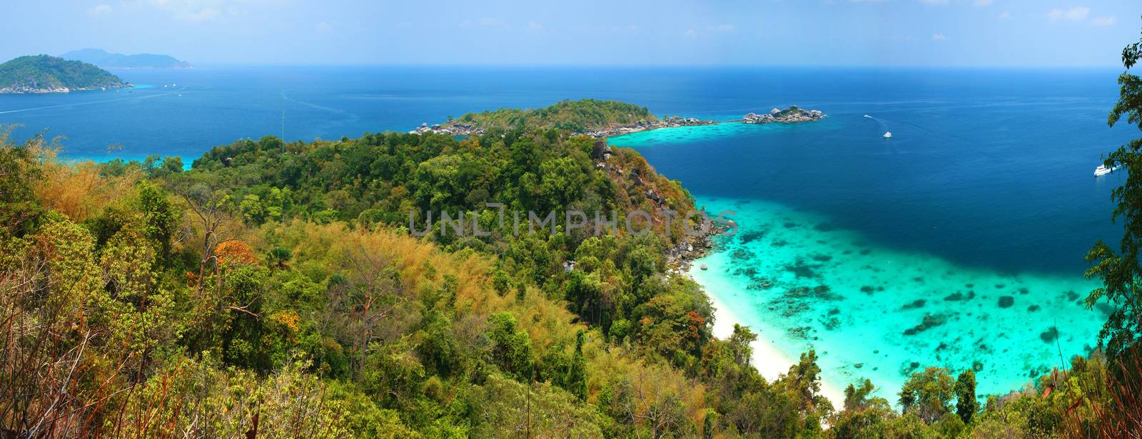 panoramic viewpoint of Similan Islands Paradise Bay, Thailand by think4photop
