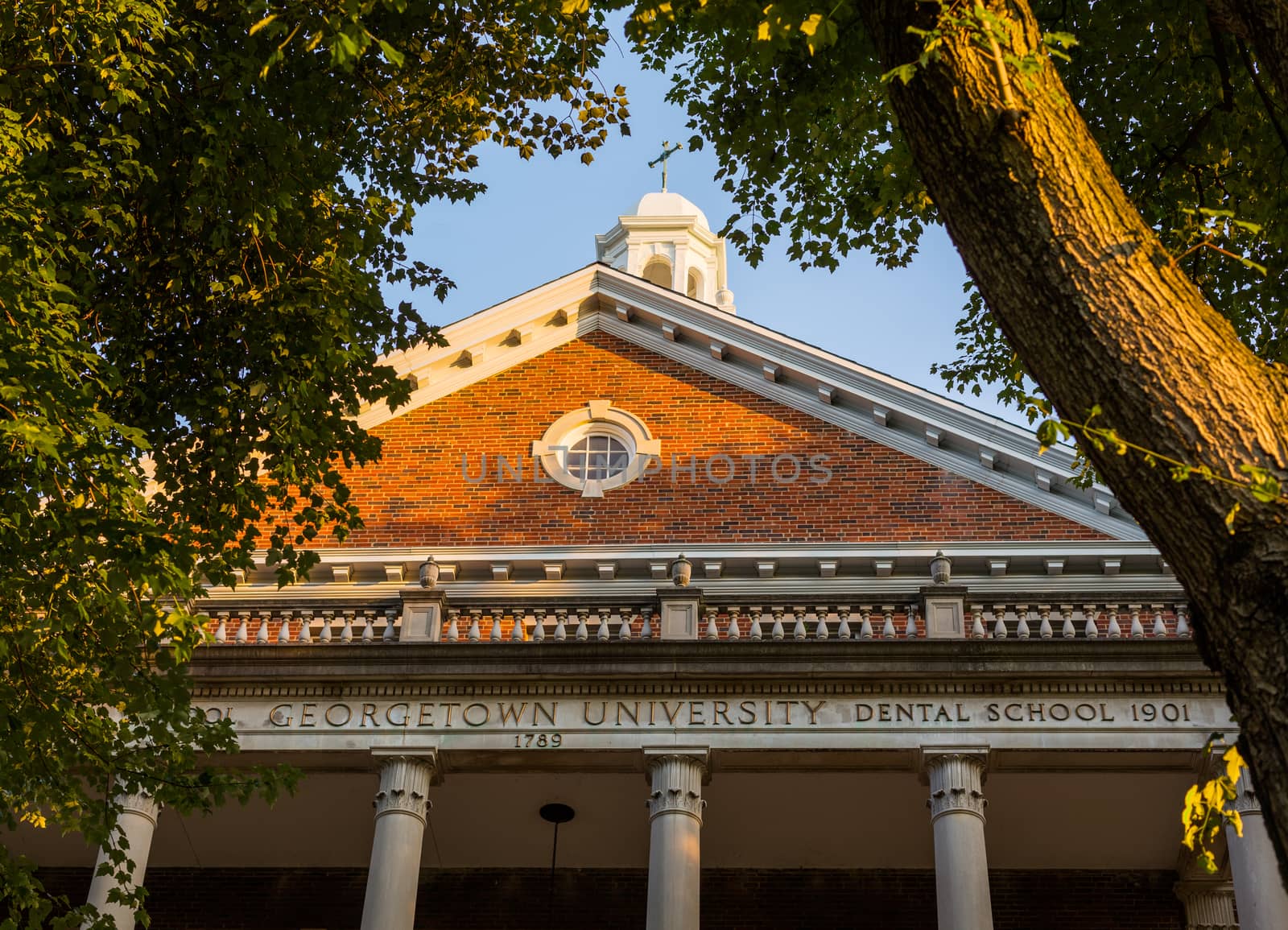 Entrance to old building for School of Medicine and Dentistry and Georgetown University Hospital in Washington DC