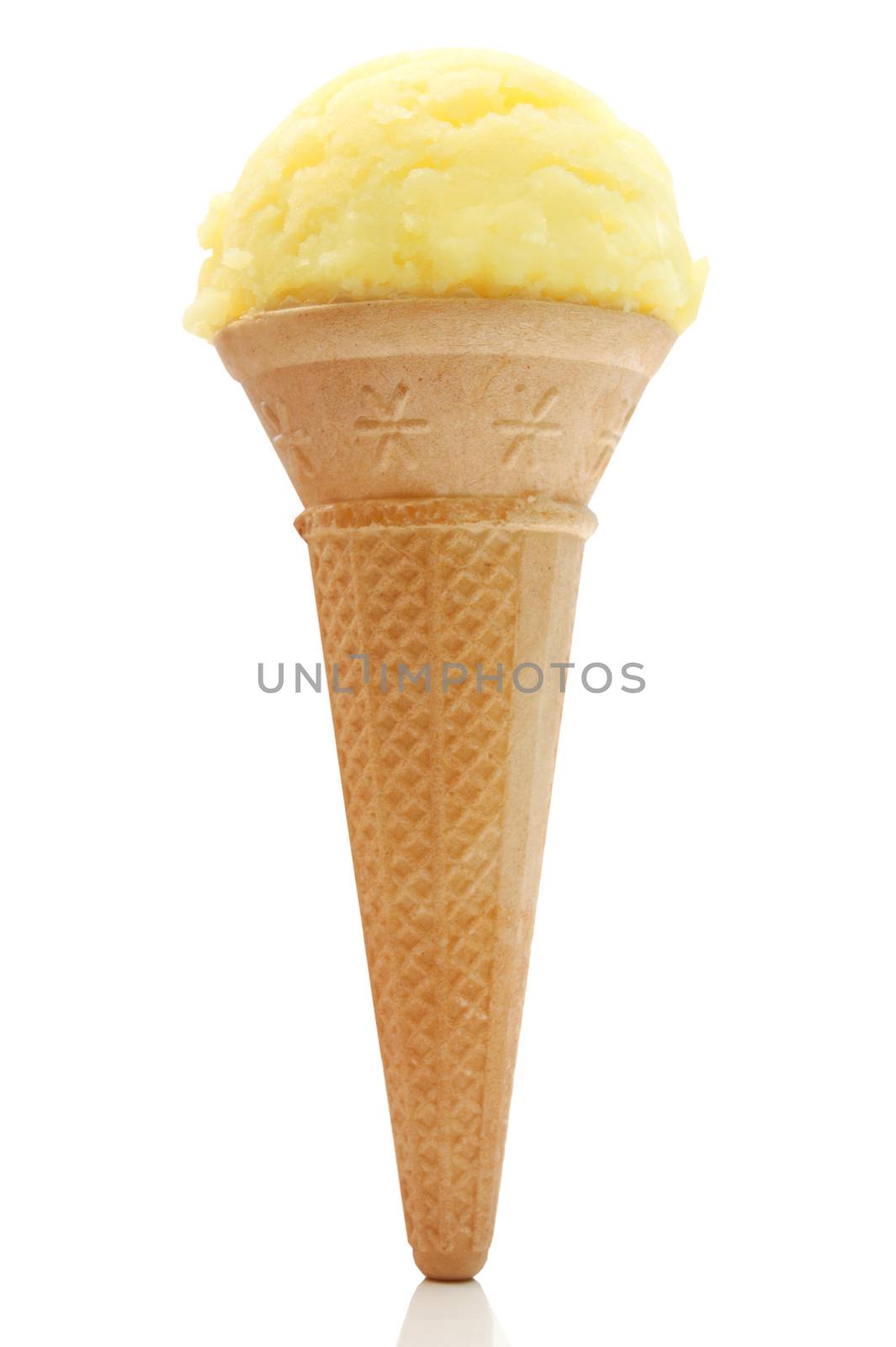 Vanilla flavored ice cream in a cone 