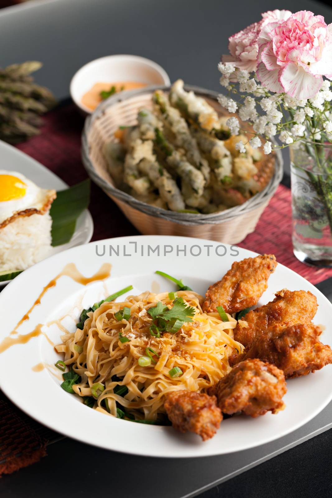 Thai Fried Chicken Wings with Noodles by graficallyminded