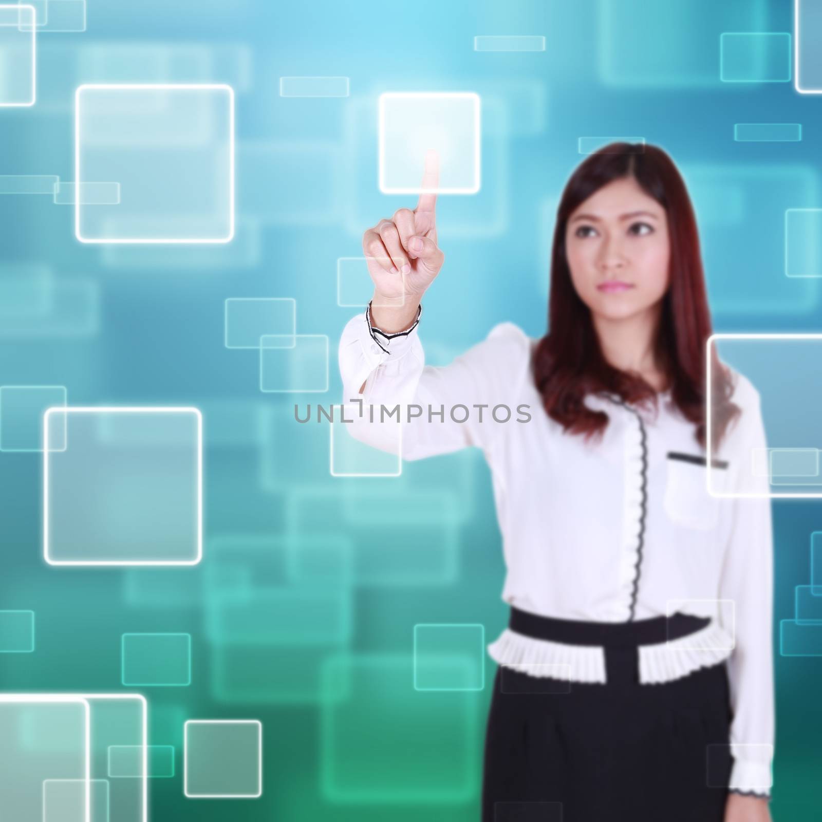 woman pushing button on a touch screen interface