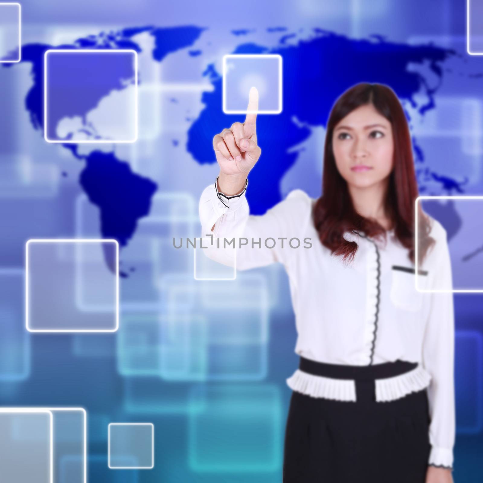 woman pushing button on a touch screen interface