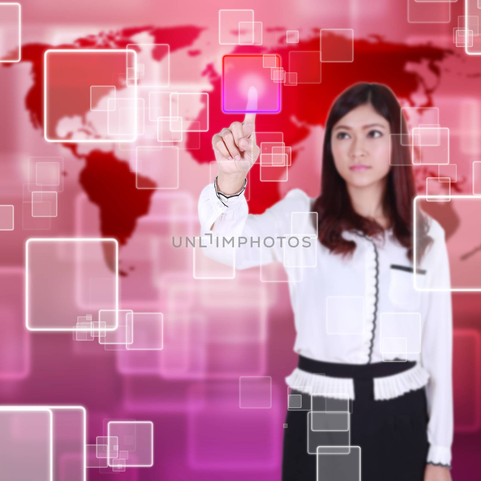 woman pushing button on a touch screen interface