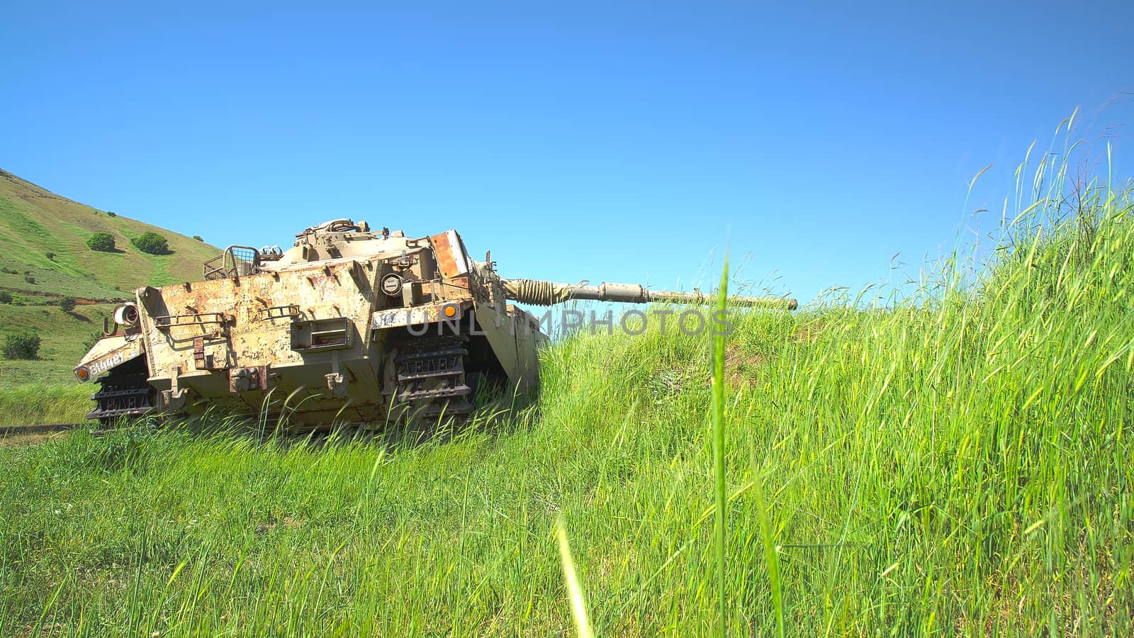 Destroyed at six-day war Israeli shot kal heavy tank. HDR photo.